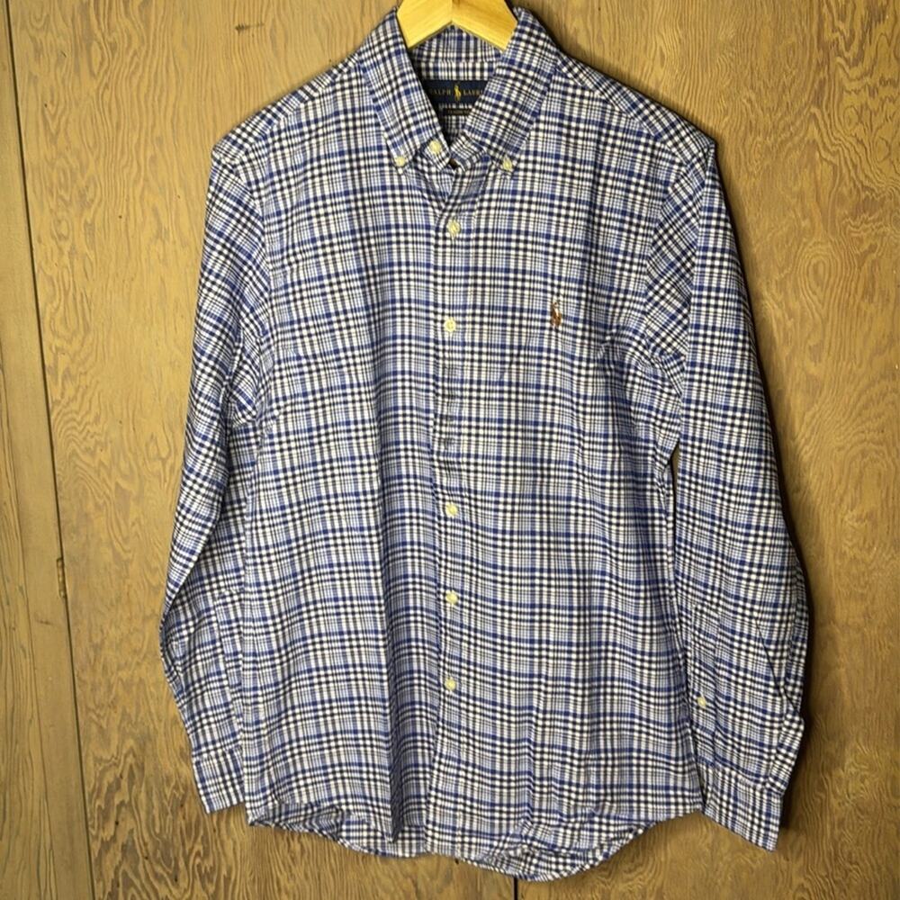 NWT Ralph Lauren Blue White Plaid Long Sleeve Button Down Mens S